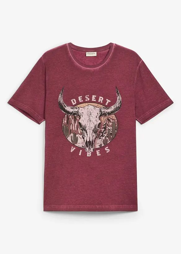 T-Shirt in gewaschener Optik aus reiner Bio-Baumwolle in rot von vorne - bonprix