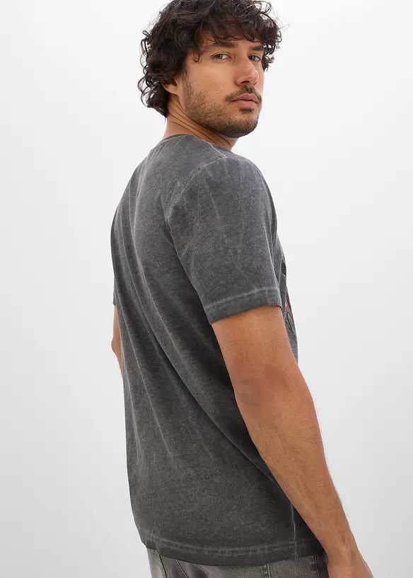 T-Shirt in gewaschener Optik aus reiner Bio-Baumwolle in grau von hinten (im Anschnitt) - bonprix