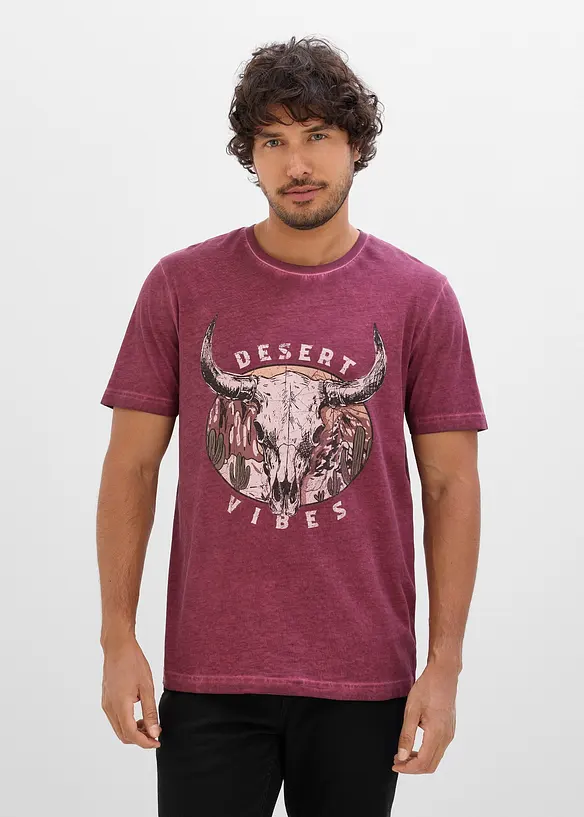 T-Shirt in gewaschener Optik aus reiner Bio-Baumwolle in rot von vorne (im Anschnitt) - bonprix
