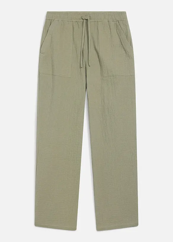 Loose-Fit Schlupfhose aus weichem Musselin, Tapered in grau von vorne - bonprix