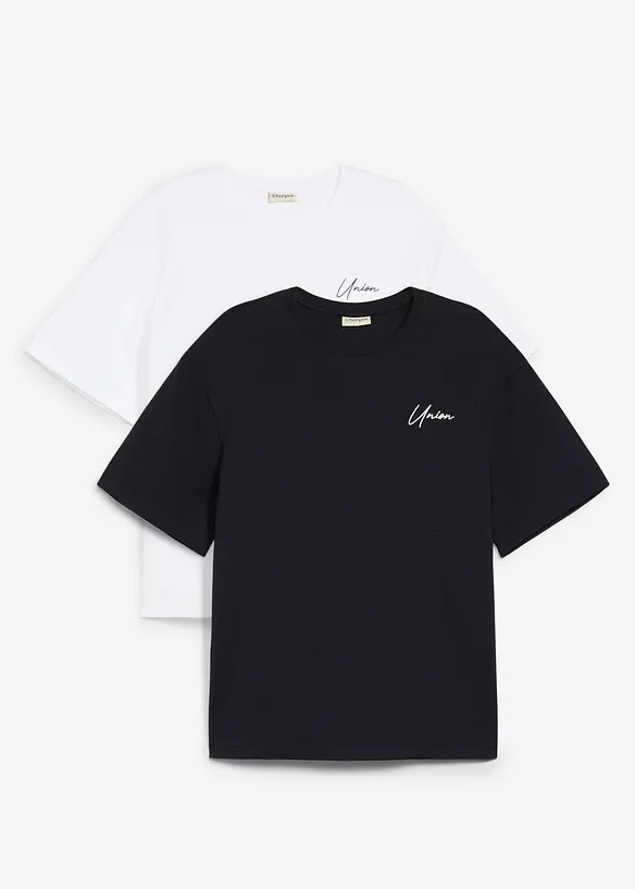 T-Shirt aus schwerer Bio-Baumwollqualität (2er Pack) in schwarz von vorne - bonprix T-Shirt aus schwerer Bio-Baumwollqualität (2er Pack) in schwarz von vorne - bonprix