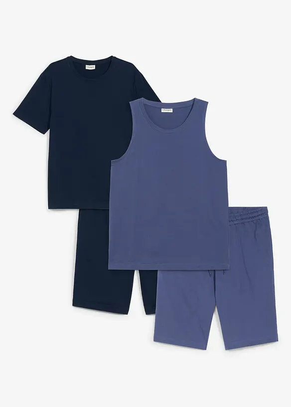 Muskelshirt, T-Shirt, 2x kurze Hose (4-tlg.Set) in blau von vorne - bonprix