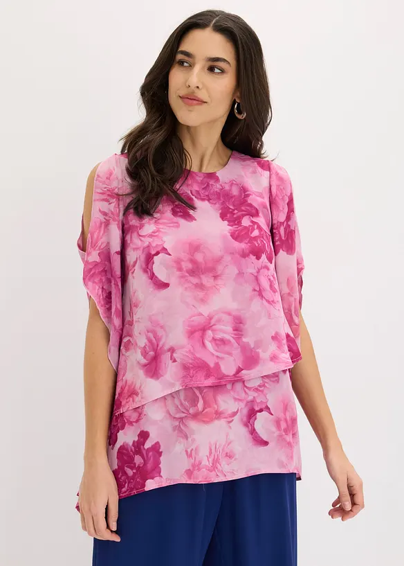 Zipfelbluse im Lagen-Look in rosa von vorne (im Anschnitt) - bonprix