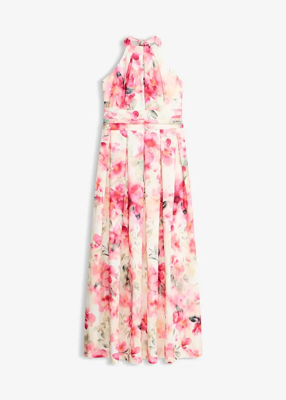 Neckholder-Kleid aus strukturiertem Crepe in weiß von vorne - bonprix Neckholder-Kleid aus strukturiertem Crepe in weiß von vorne - bonprix