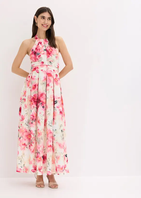 Neckholder-Kleid aus strukturiertem Crepe in weiß von vorne (Totalaufnahme) - bonprix Neckholder-Kleid aus strukturiertem Crepe in weiß von vorne (Totalaufnahme) - bonprix