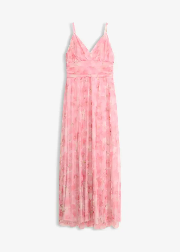 Maxikleid aus zartem Tüll mit Drapierung in weiß von vorne - bonprix Maxikleid aus zartem Tüll mit Drapierung in weiß von vorne - bonprix