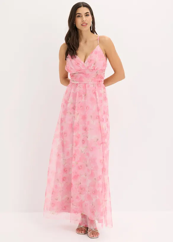 Maxikleid aus zartem Tüll mit Drapierung in weiß von vorne (Totalaufnahme) - bonprix Maxikleid aus zartem Tüll mit Drapierung in weiß von vorne (Totalaufnahme) - bonprix