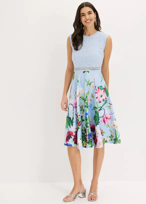 Midikleid mit Spitze in blau von vorne (Totalaufnahme) - bonprix Midikleid mit Spitze in blau von vorne (Totalaufnahme) - bonprix