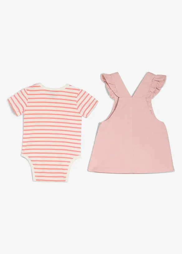 Baby Body und Latzkleid aus reiner Baumwolle (2-tlg.Set) in rosa von hinten - bonprix