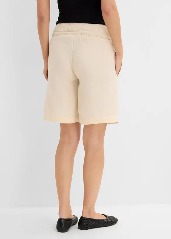 Umstandsbermuda aus Baumwoll-Musselin für die Schwangerschaft und danach in beige von hinten - bonprix