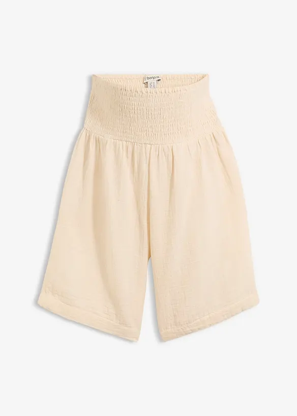 Umstandsbermuda aus Baumwoll-Musselin für die Schwangerschaft und danach in beige von vorne - bonprix
