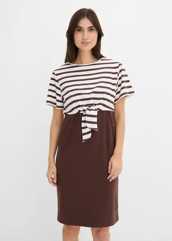 3-in-1 Umstands- und Stillkleid mit Shirt (2-tlg. Set) in braun von vorne (Totalaufnahme) - bonprix