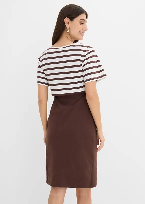 3-in-1 Umstands- und Stillkleid mit Shirt (2-tlg. Set) in braun von hinten (Totalaufnahme) - bonprix