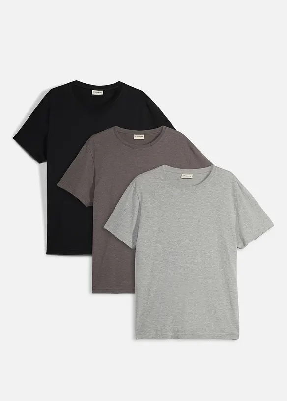 T-Shirt in Regular Fit (3er Pack) in grau von vorne - bonprix
