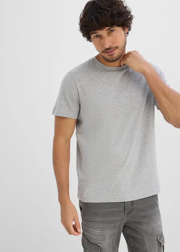 T-Shirt in Regular Fit (3er Pack) in grau von vorne (im Anschnitt) - bonprix