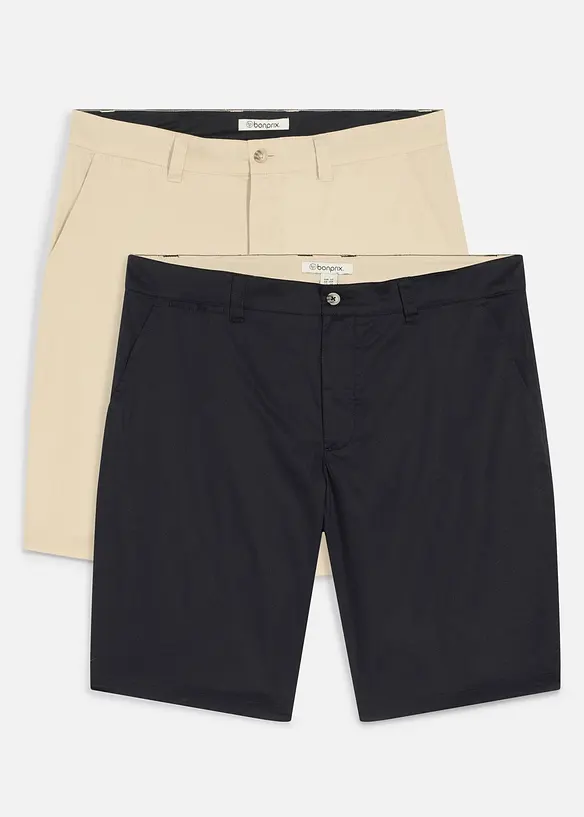 Chino-Bermuda in leichter Papertouch-Qualität (2er Pack) in schwarz von vorne - bonprix