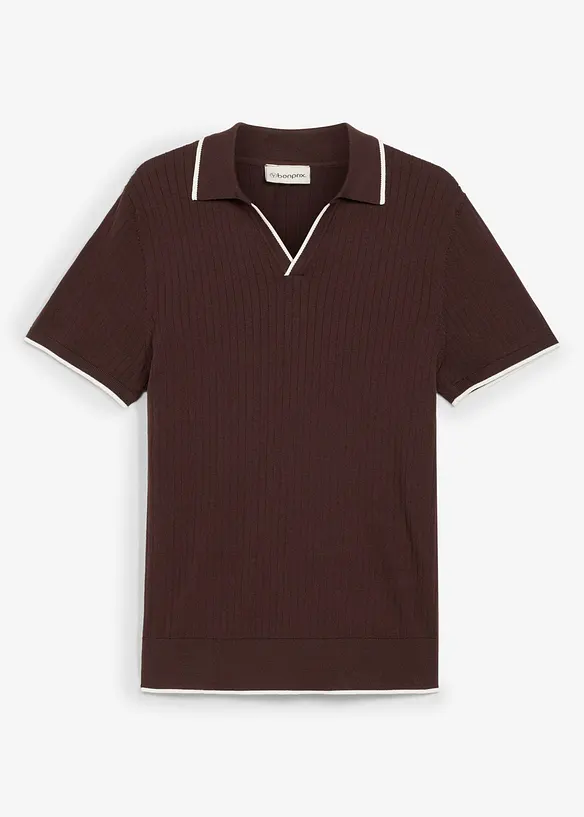 Gestricktes Poloshirt in Regular Fit in braun von vorne - bonprix