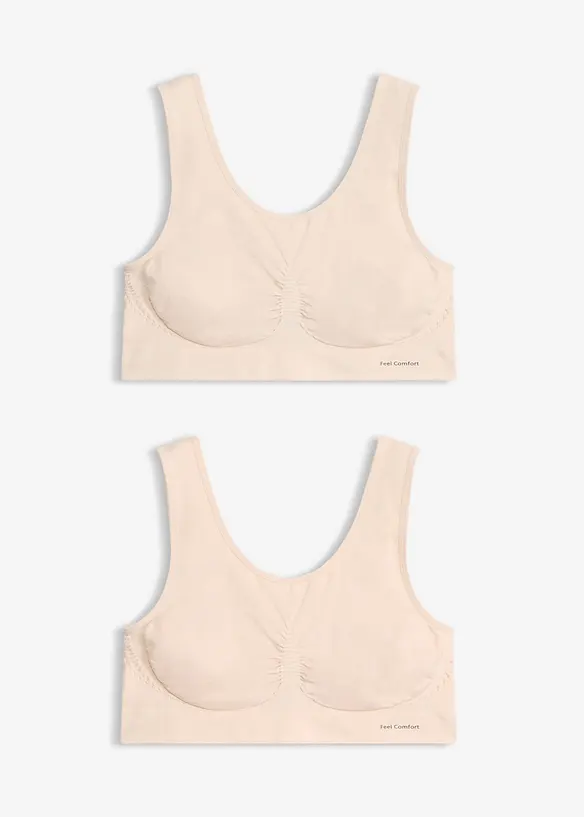 Feel Comfort Seamless Bustier (2er Pack) in beige von vorne - bonprix