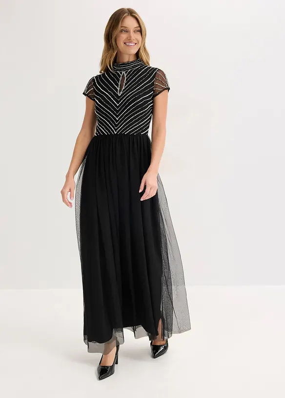 Maxikleid mit Perlenstickerei in schwarz von vorne (Totalaufnahme) - bonprix Maxikleid mit Perlenstickerei in schwarz von vorne (Totalaufnahme) - bonprix