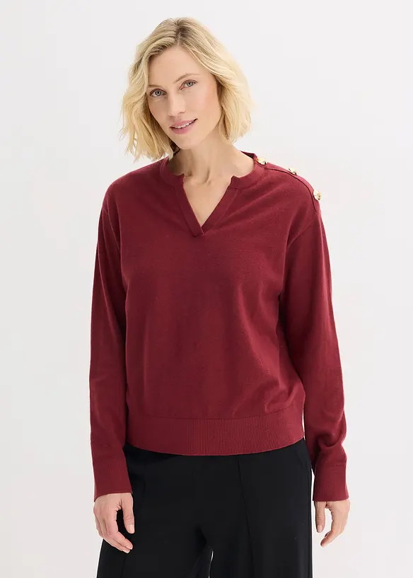 Baumwollpullover mit Knopfdetail in rot von vorne (im Anschnitt) - bonprix