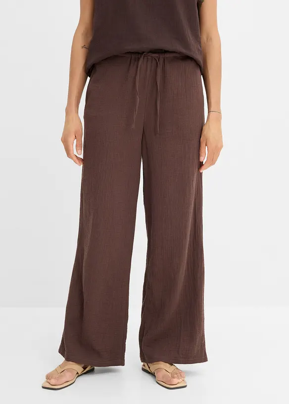 Musselin-Hose aus reiner Baumwolle in braun von vorne - bonprix Musselin-Hose aus reiner Baumwolle in braun von vorne - bonprix