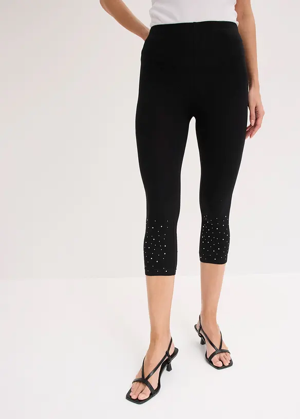 Capri-Leggings aus elastischem Baumwoll-Mix in schwarz von vorne - bonprix Capri-Leggings aus elastischem Baumwoll-Mix in schwarz von vorne - bonprix