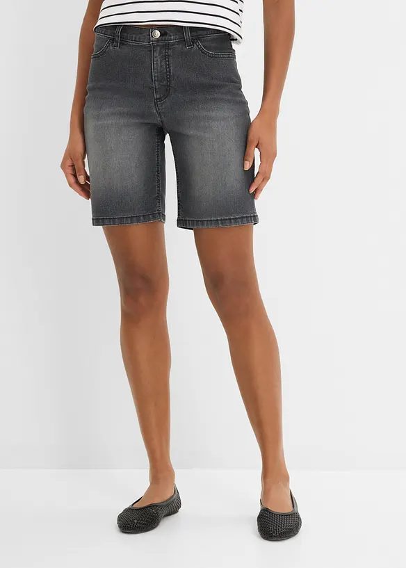 Jeans-Bermuda Mid Waist in schwarz von vorne - bonprix Jeans-Bermuda Mid Waist in schwarz von vorne - bonprix