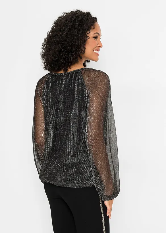 Shirt in funkelnder Plissee-Optik in schwarz von hinten (im Anschnitt) - bonprix