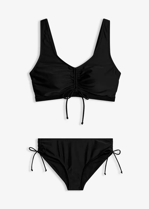 Bustier-Bikini (2-tlg.Set) mit Bindebändern in schwarz von vorne - bonprix