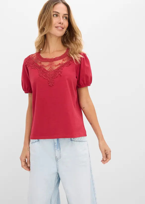 Shirt aus elastischer Baumwolle in rot von vorne (im Anschnitt) - bonprix Shirt aus elastischer Baumwolle in rot von vorne (im Anschnitt) - bonprix