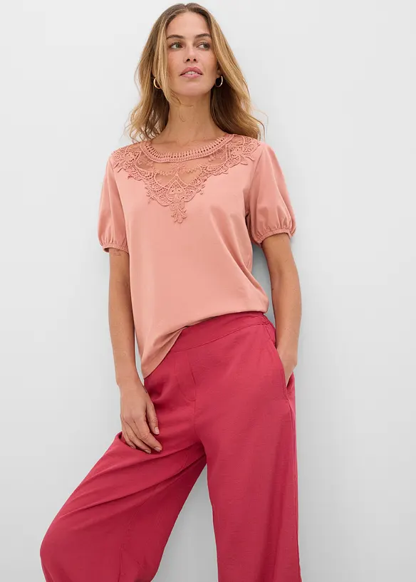 Shirt aus elastischer Baumwolle in rosa von vorne (im Anschnitt) - bonprix Shirt aus elastischer Baumwolle in rosa von vorne (im Anschnitt) - bonprix