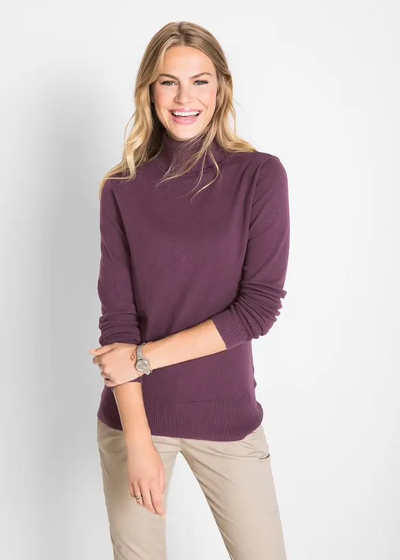 Basic Rollkragenpullover in lila von vorne (im Anschnitt) - bonprix