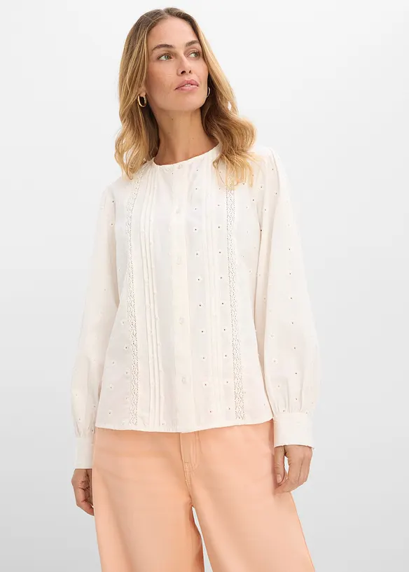 Bluse aus griffigem Popeline	 in weiß von vorne (im Anschnitt) - bonprix