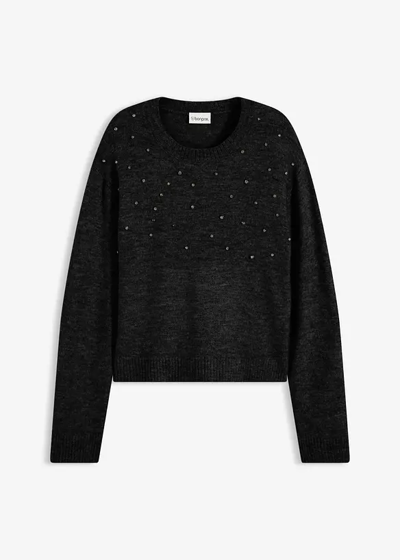 Boxy-Pullover mit Glitzersteinen in schwarz von vorne - bonprix Boxy-Pullover mit Glitzersteinen in schwarz von vorne - bonprix