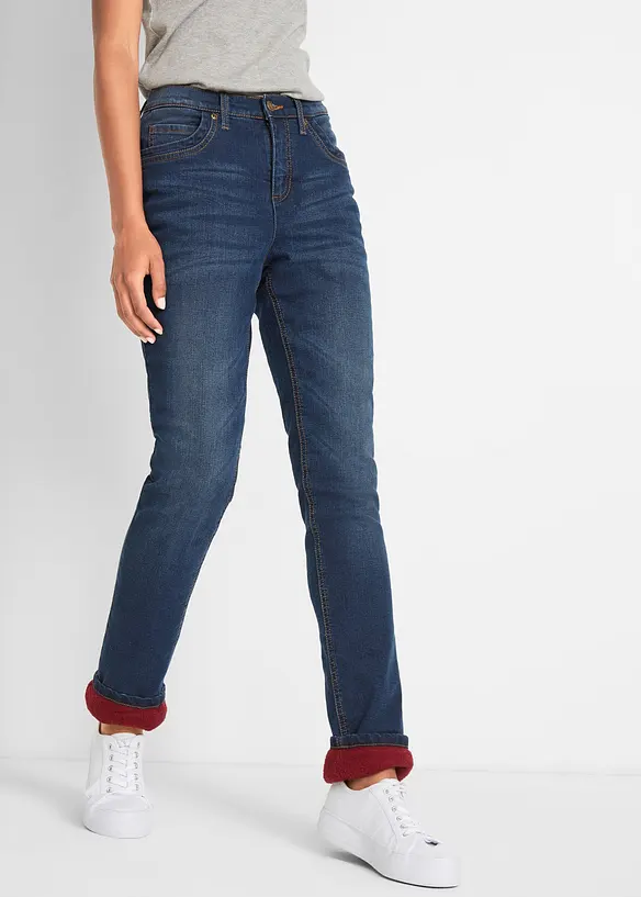 Straight-Jeans High Waist, Thermo in blau von vorne - bonprix