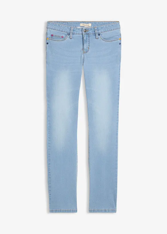 Straight Jeans Mid Waist, Stretch in blau von vorne - bonprix Straight Jeans Mid Waist, Stretch in blau von vorne - bonprix