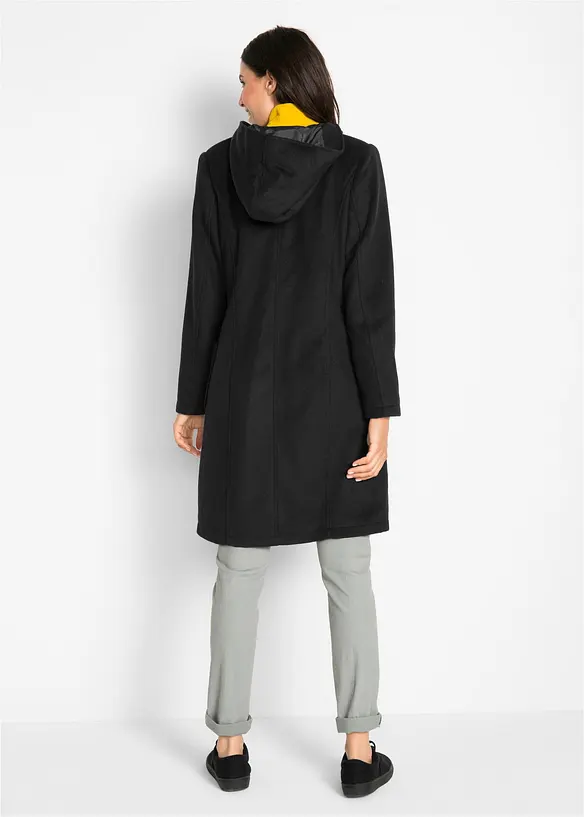 Dufflecoat in Wolloptik in schwarz von hinten (Totalaufnahme) - bonprix
