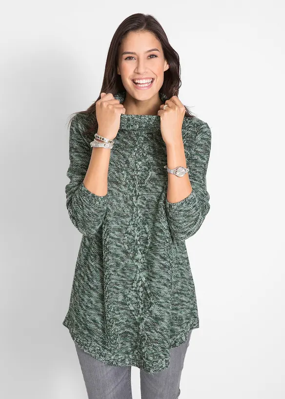 Strickpullover mit Rollkragen in grün von vorne (im Anschnitt) - bonprix
