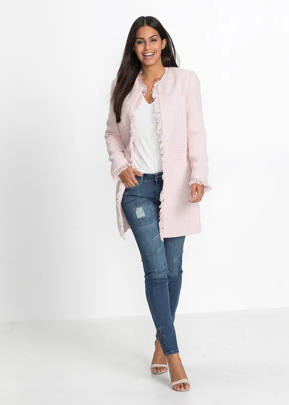 Bouclé Longblazer in rosa von vorne (im Anschnitt) - bonprix Bouclé Longblazer in rosa von vorne (im Anschnitt) - bonprix