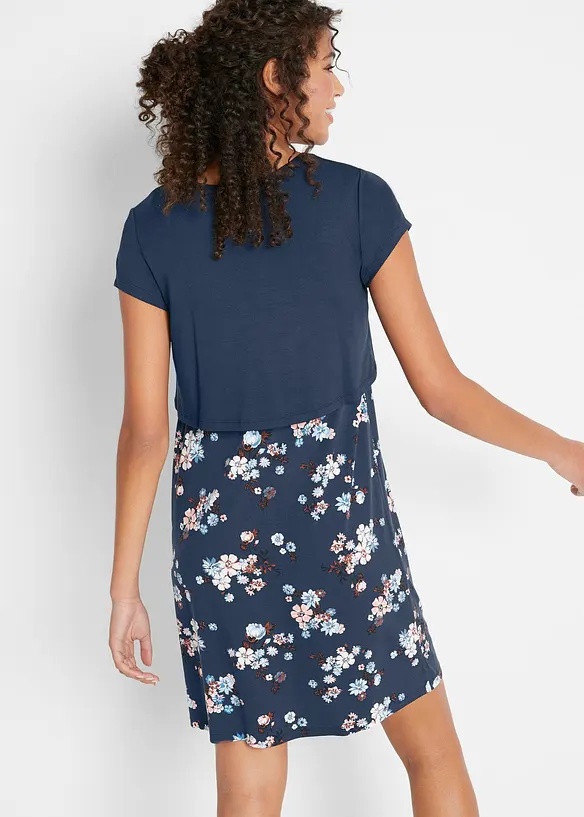 2-in-1 Umstands- und Stillkleid aus aus Viskose-Jersey in blau von hinten (Totalaufnahme) - bonprix