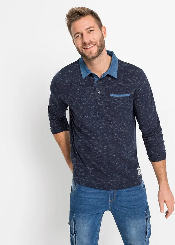 Poloshirt aus reiner Baumwolle in blau von vorne (im Anschnitt) - bonprix