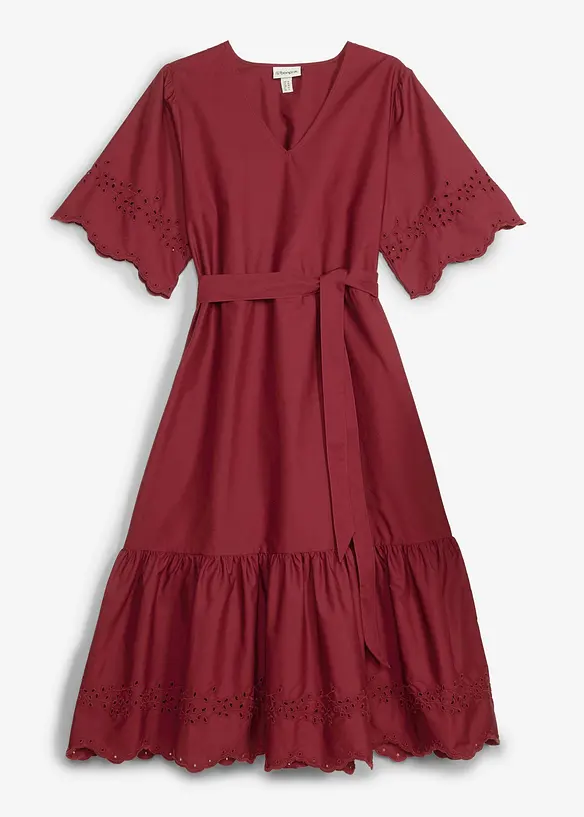 Midikleid aus reiner Baumwolle in rot von vorne - bonprix