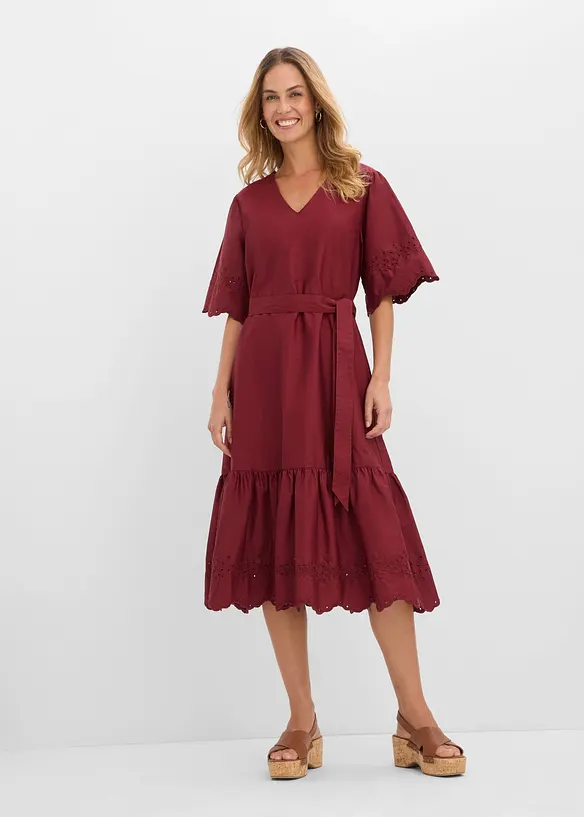 Midikleid aus reiner Baumwolle in rot von vorne (Totalaufnahme) - bonprix