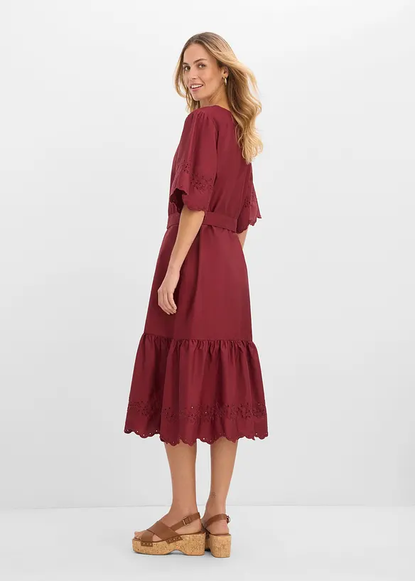 Midikleid aus reiner Baumwolle in rot von hinten (Totalaufnahme) - bonprix