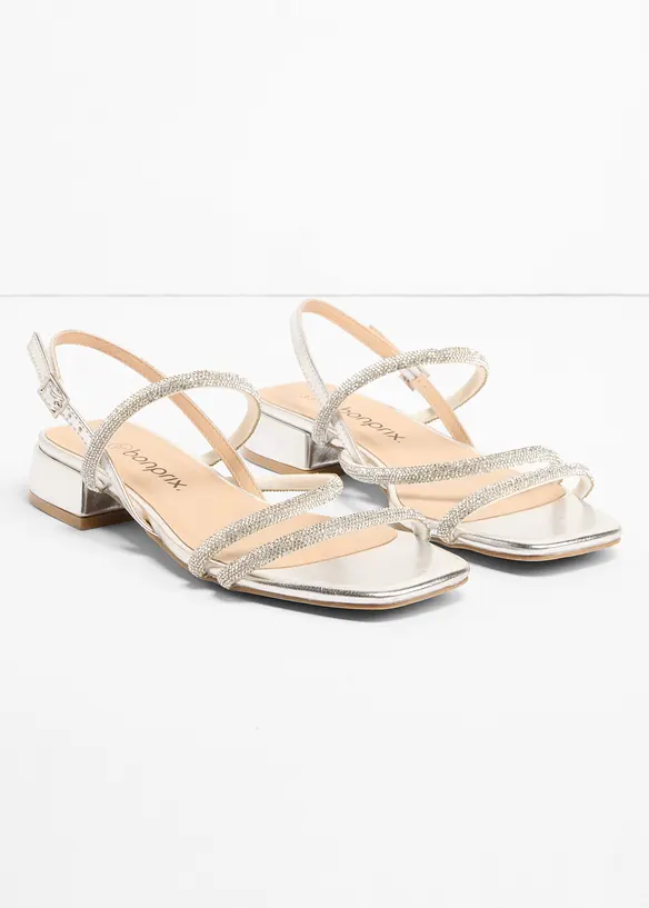 Riemchensandalen mit Glitzersteinen in silber - bonprix
