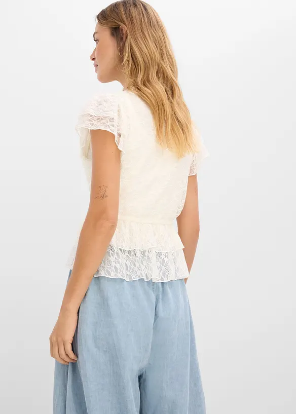 Kurzes Spitzenshirt in weiß von hinten (im Anschnitt) - bonprix Kurzes Spitzenshirt in weiß von hinten (im Anschnitt) - bonprix