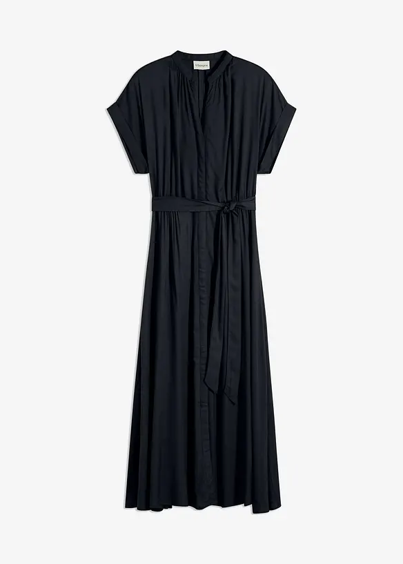 Hemdblusenkleid aus fließender Viskose in schwarz von vorne - bonprix