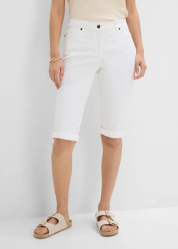 Jeans Bermuda Mid Waist mit gekrempeltem Saum in weiß von vorne - bonprix Jeans Bermuda Mid Waist mit gekrempeltem Saum in weiß von vorne - bonprix
