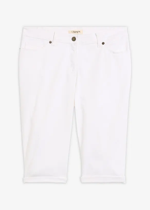 Jeans Bermuda Mid Waist mit gekrempeltem Saum in weiß von vorne - bonprix Jeans Bermuda Mid Waist mit gekrempeltem Saum in weiß von vorne - bonprix