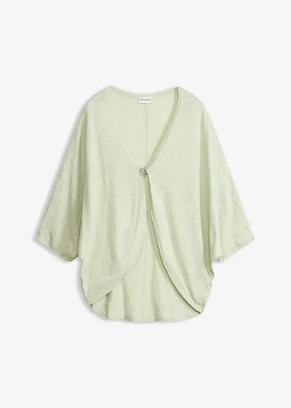 Feinstrickjacke aus reiner Baumwolle in grün von vorne - bonprix